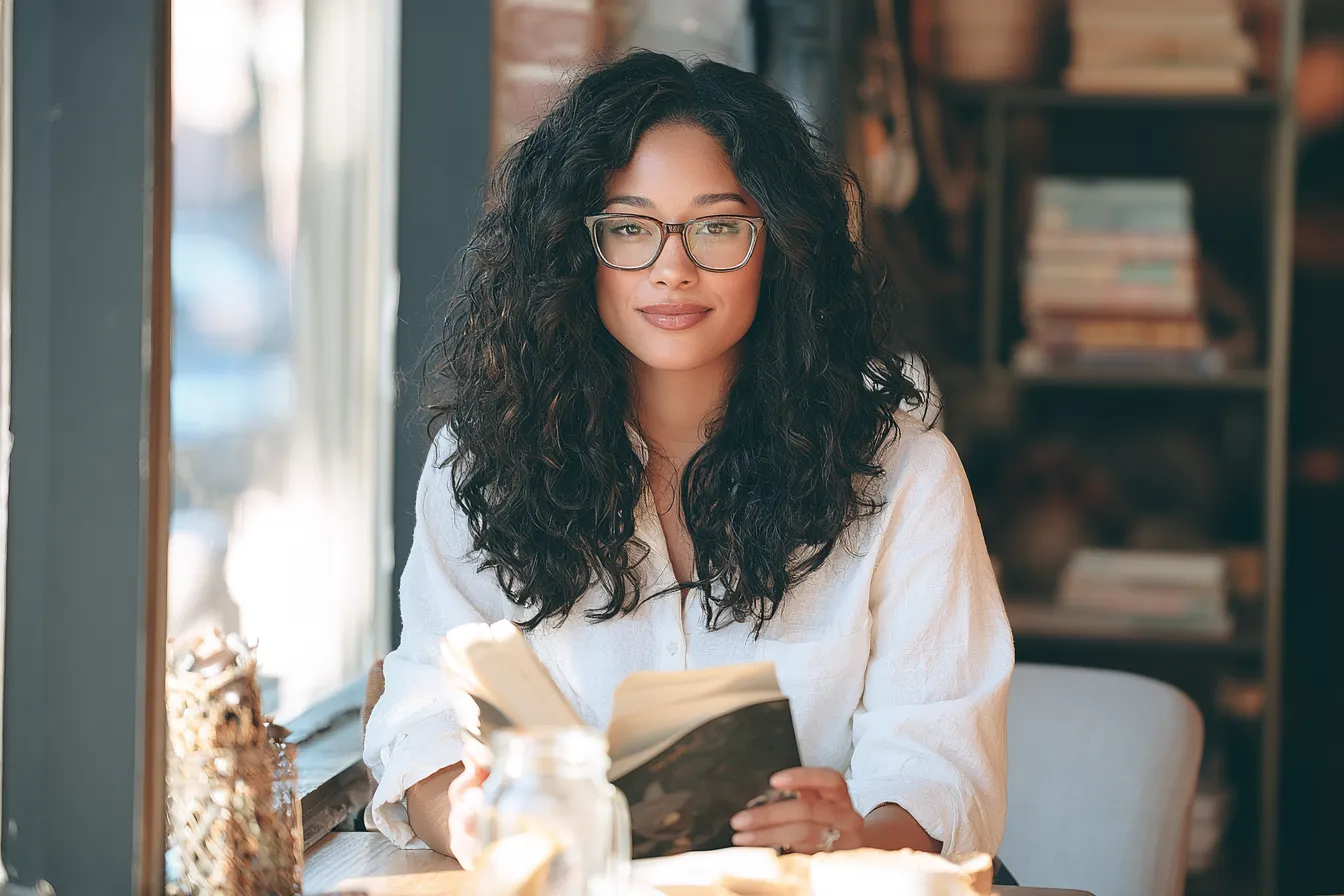 Woman in her 20s reading a paperback by the window with soft morning light (Makwa Loans)